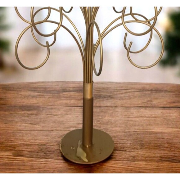 Vtg 90's Gold Metal Christmas Ornament 18" Display Tree Stand Santa's Workbench - Picture 3 of 4